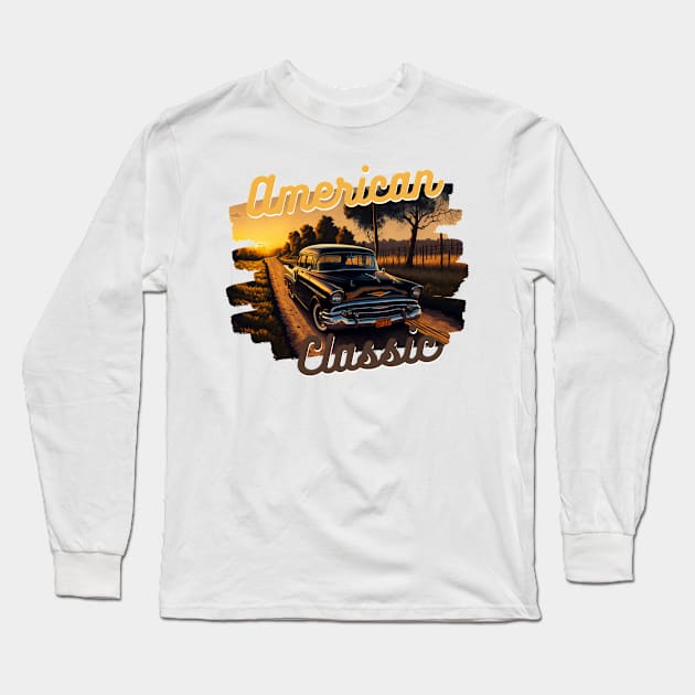 American Classic Car Inspired by The Chevy Bel Air Long Sleeve T-Shirt by TheArtfulAllie